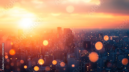 Cityscape with sunset glow. Perfect for urban, modern, and city-life themes.