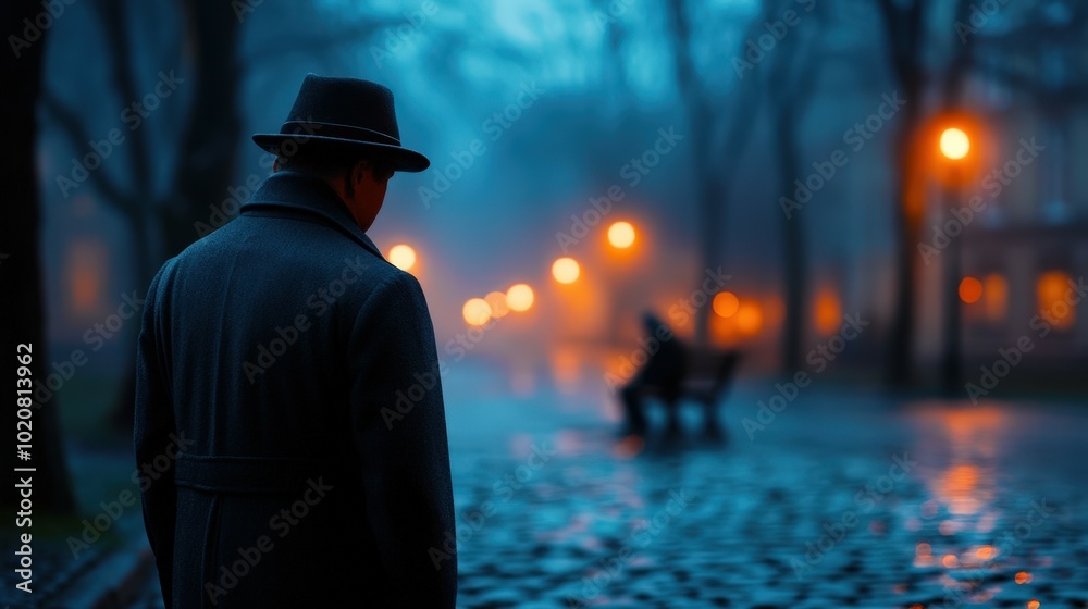 Mysterious figure walking in the rain at night Mysterious figure walking in the rain at night