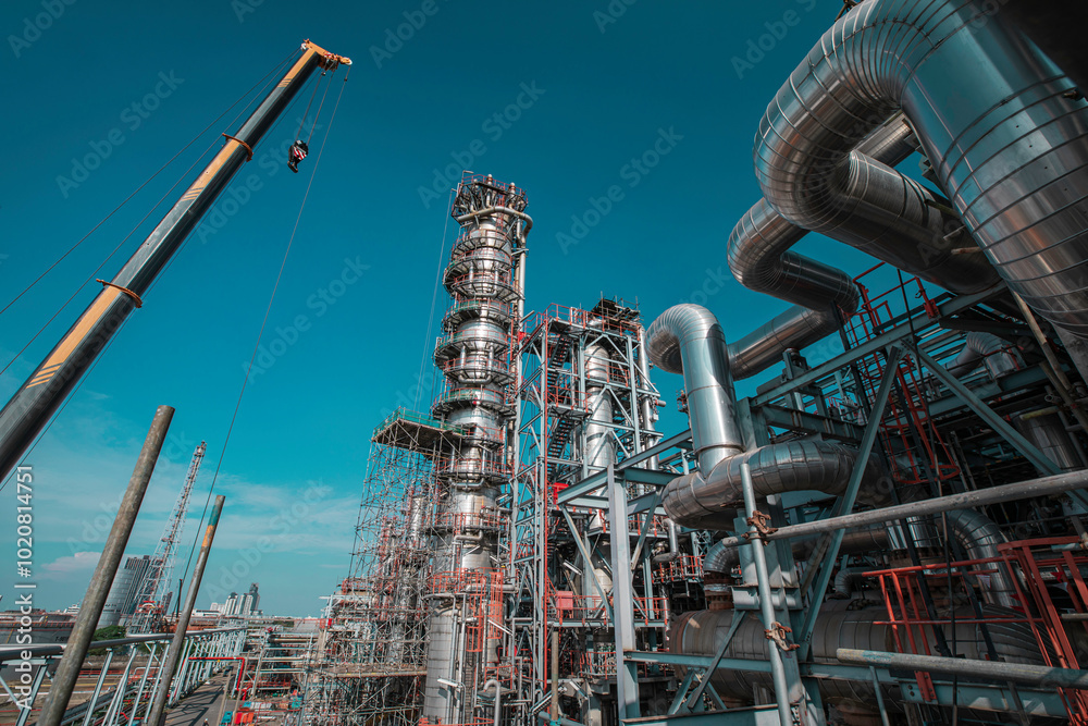 Fototapeta premium Refinery plant equipment for pump pipeline oil and gas valves pressure safety valve