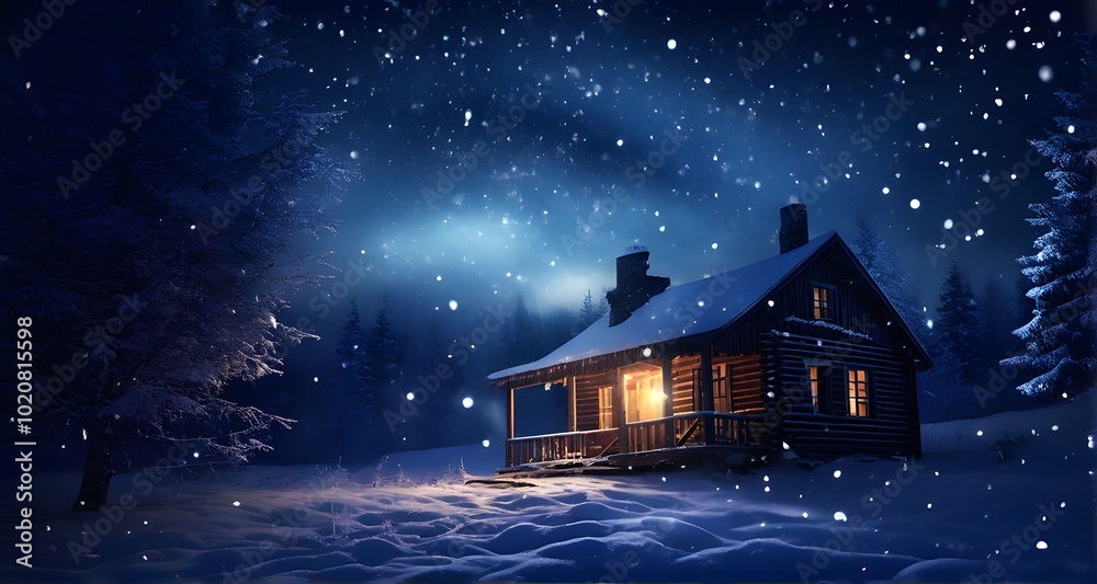 Wooden Cabin in a Tranquil Snowy Night_027 Wooden Cabin in a Tranquil Snowy Night_027