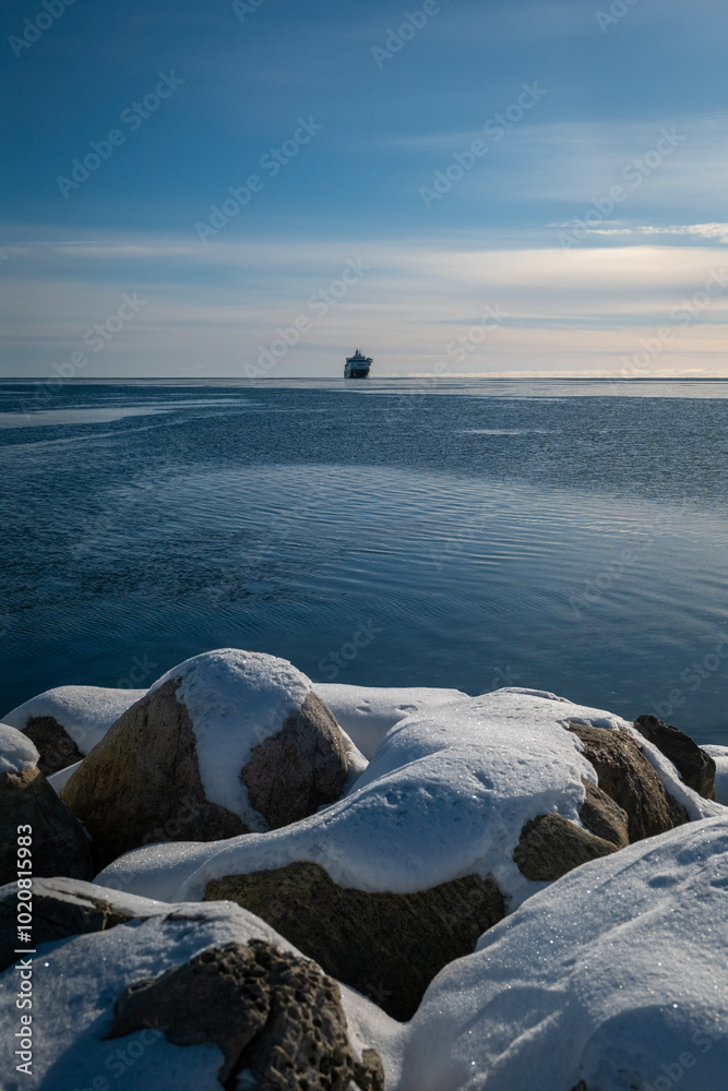 Split Ice on the Seawater Surface in Fractal Patterns Seen From Above in the Northern Atlantic Ocean in Winter
