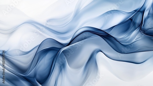 Elegant blue and white flowing fabric creates a soft wave effect in a serene abstract composition