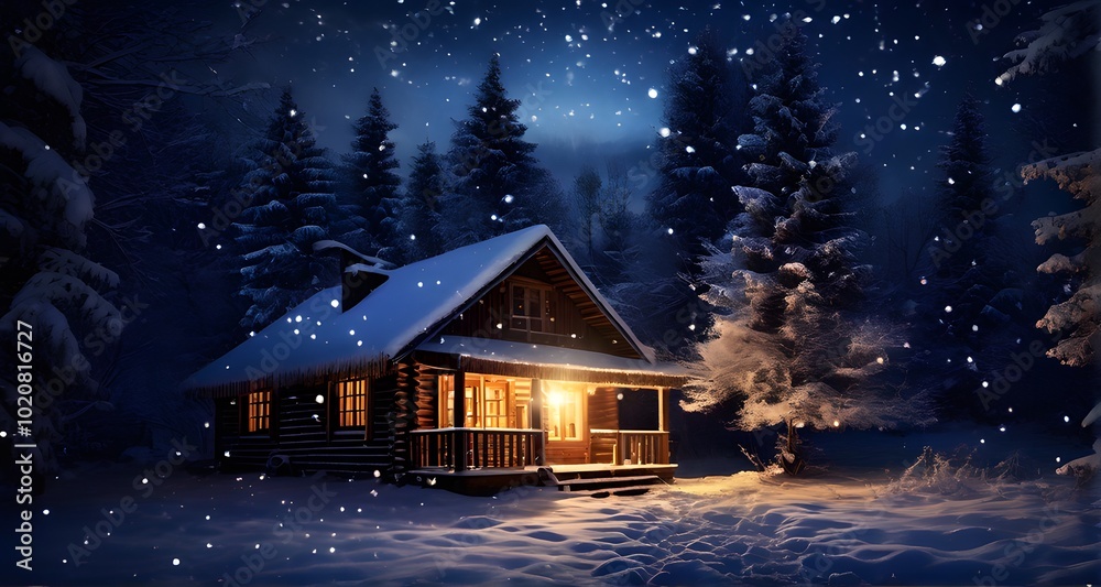 Wooden Cabin in a Tranquil Snowy Night_039
