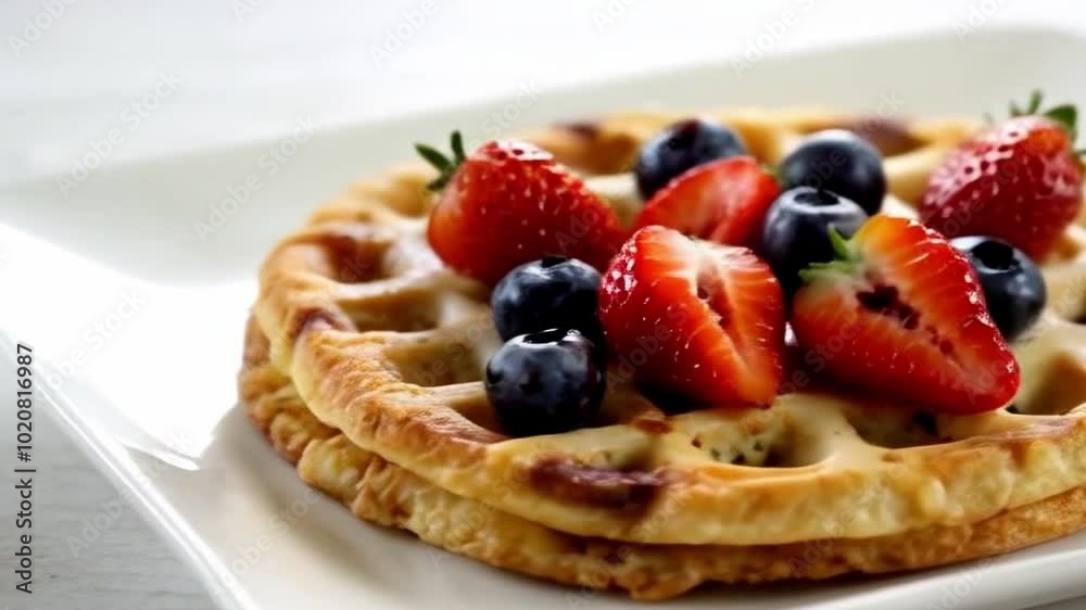 waffle with fresh and sweet fruit topping on top waffle with fresh and sweet fruit topping on top
