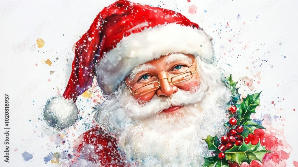 Cheerful Santa Claus with a festive background and holly. Cheerful Santa Claus with a festive background and holly.