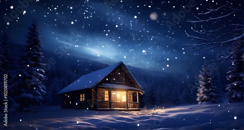 Wooden Cabin in a Tranquil Snowy Night_071