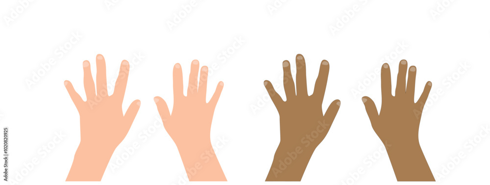 Obraz premium Different People Raising Hands in the Air. People and hand gestures concept vector art