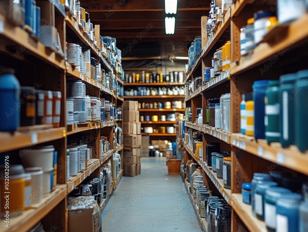 blurry photo of aisle and shelves in a paint shop blurry photo of aisle and shelves in a paint shop