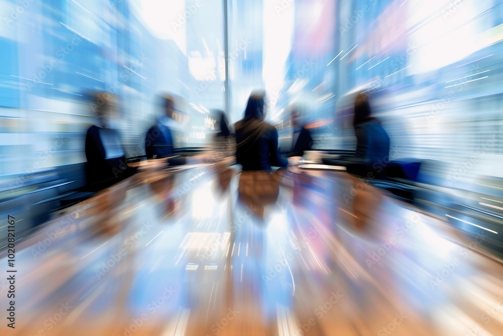 Abstract Motion Blur of Business Meeting in Modern Corporate Office