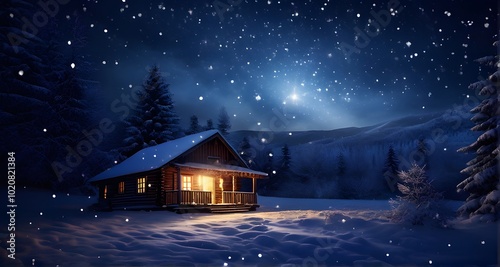 Wooden Cabin in a Tranquil Snowy Night_087