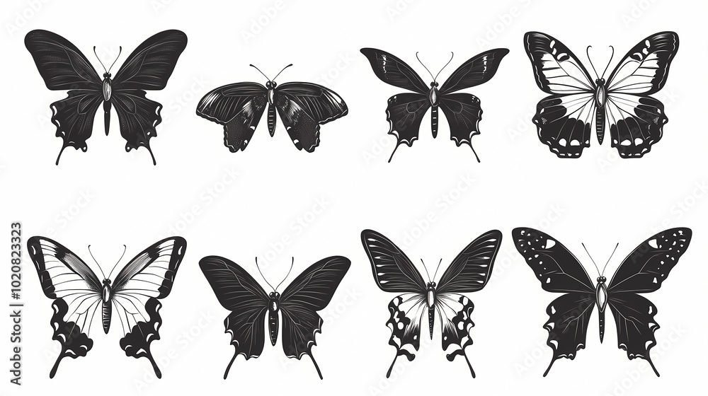 Fototapeta premium Butterfly collection,Butterfly Vector Silhouettes. Decorative Insect Collection.