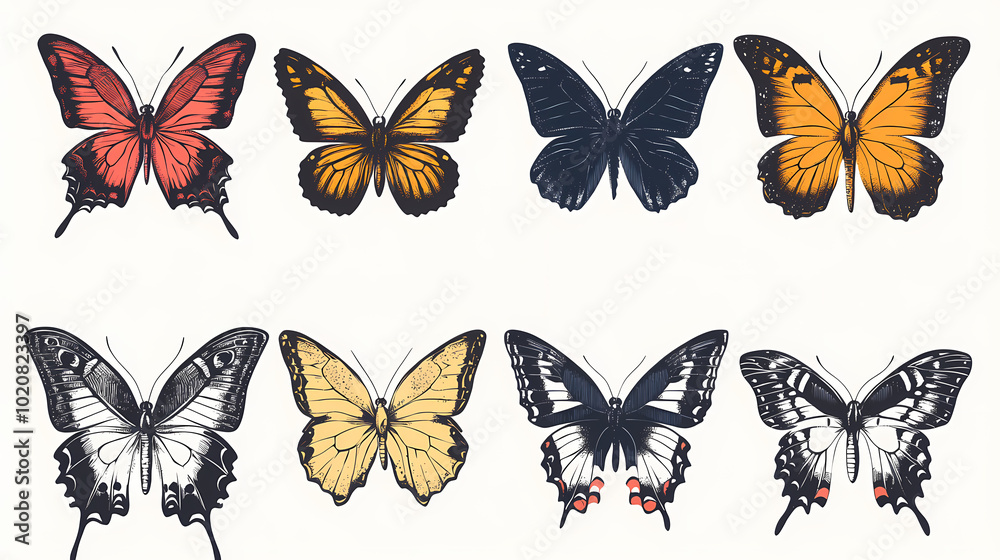 Naklejka premium Butterfly collection,Butterfly Vector Silhouettes. Decorative Insect Collection.