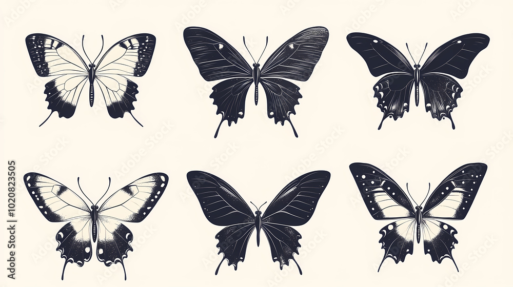 Fototapeta premium Butterfly collection,Butterfly Vector Silhouettes. Decorative Insect Collection.