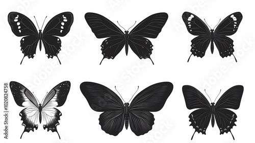 Butterfly collection,Butterfly Vector Silhouettes. Decorative Insect Collection.