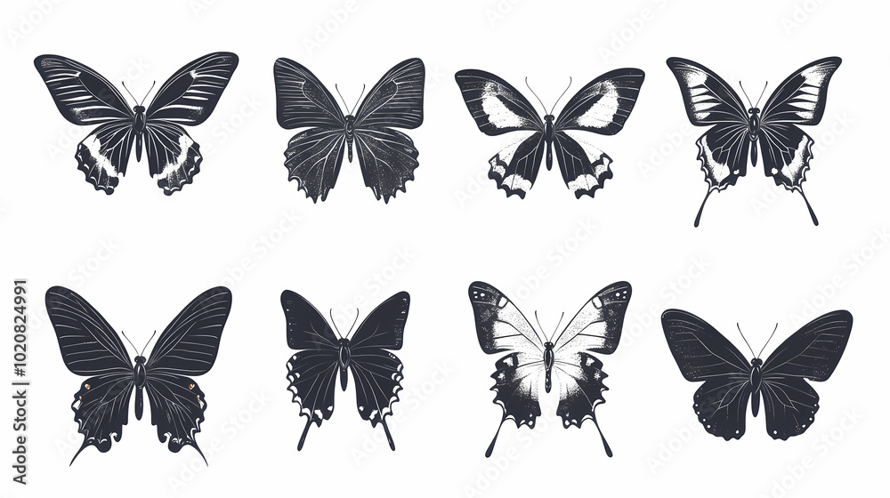 Fototapeta premium Butterfly collection,Butterfly Vector Silhouettes. Decorative Insect Collection.