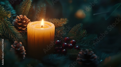 The Candle Among Pine Decorations