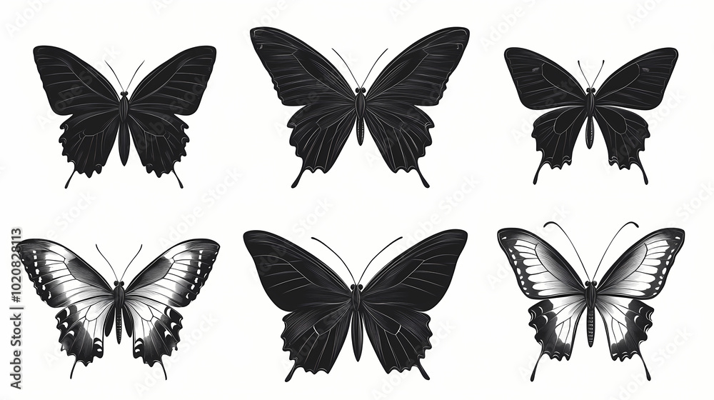 Butterfly collection,Butterfly Vector Silhouettes. Decorative Insect Collection.