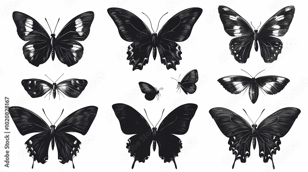 Obraz premium Butterfly collection,Butterfly Vector Silhouettes. Decorative Insect Collection.