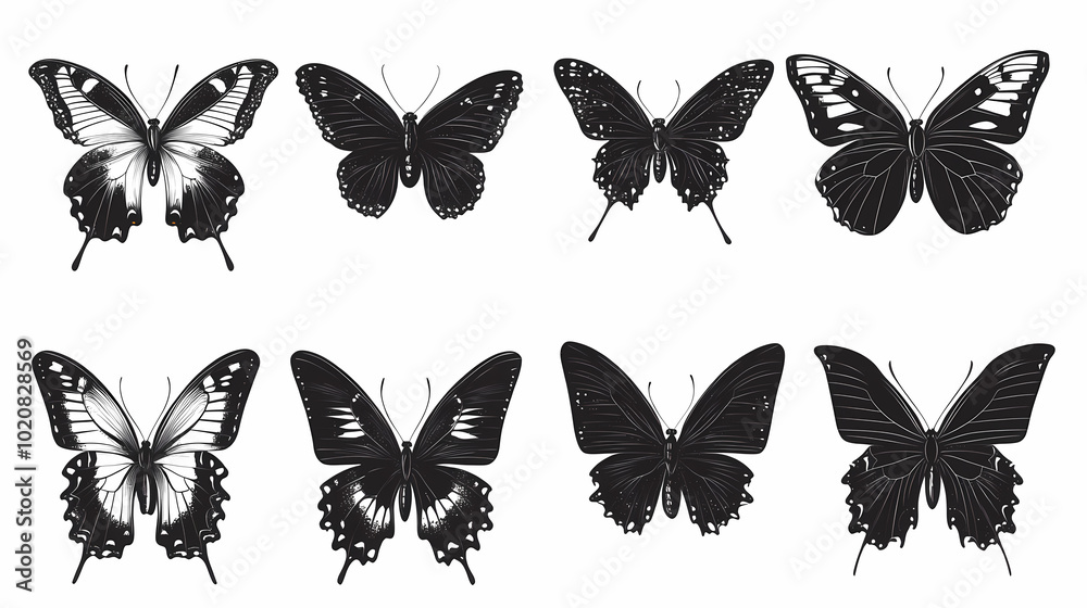 Fototapeta premium Butterfly collection,Butterfly Vector Silhouettes. Decorative Insect Collection.