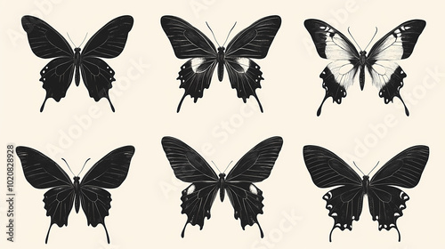 Butterfly collection,Butterfly Vector Silhouettes. Decorative Insect Collection.