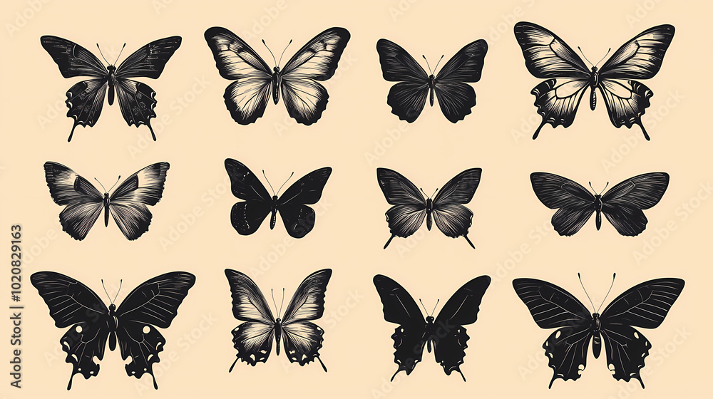 Fototapeta premium Butterfly collection,Butterfly Vector Silhouettes. Decorative Insect Collection.