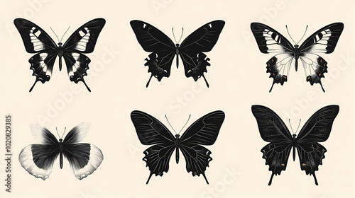 Butterfly collection,Butterfly Vector Silhouettes. Decorative Insect Collection.