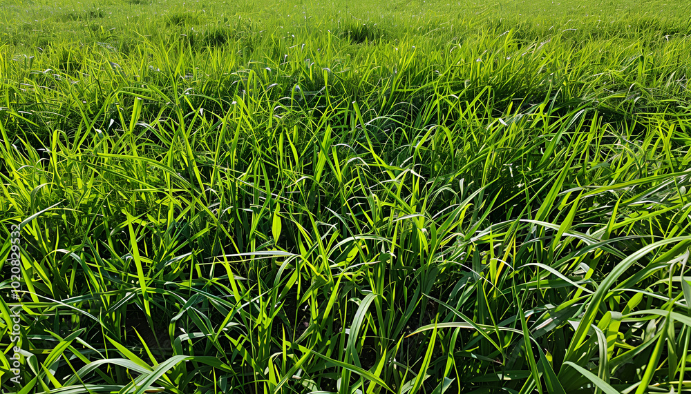 Fototapeta premium Vibrant green grass outdoors on sunny day