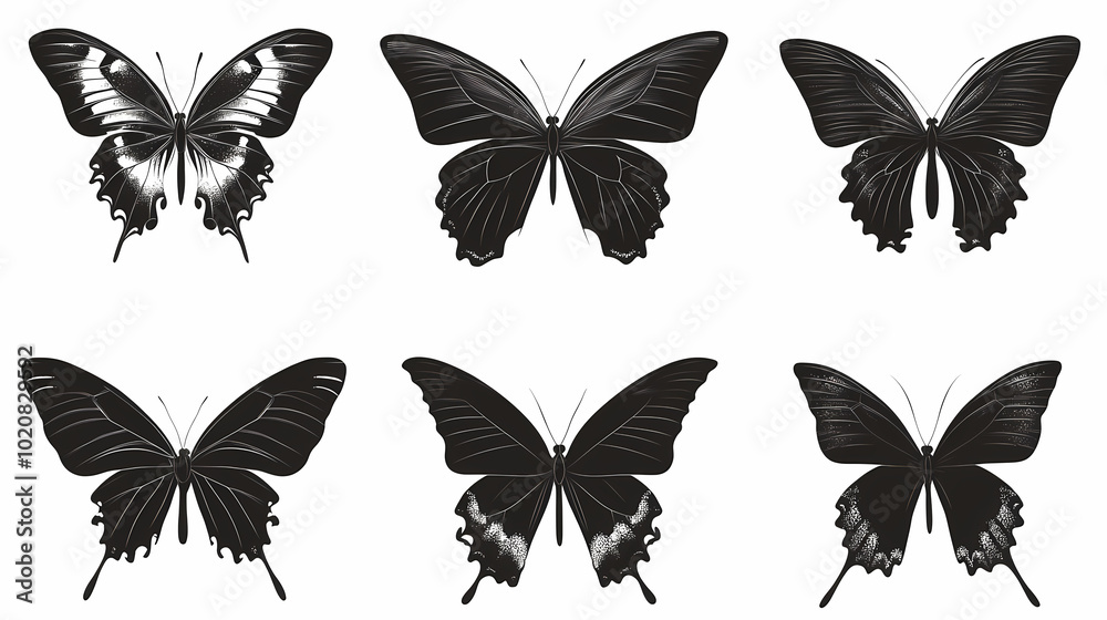 Fototapeta premium Butterfly collection,Butterfly Vector Silhouettes. Decorative Insect Collection.