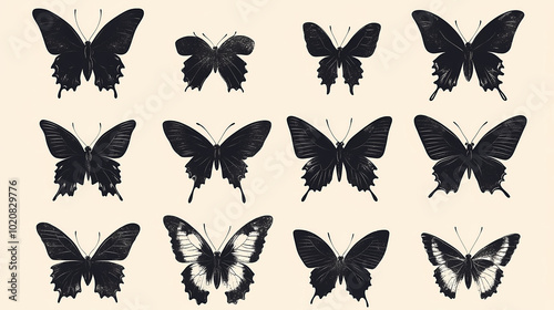 Butterfly collection,Butterfly Vector Silhouettes. Decorative Insect Collection.