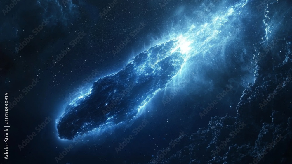 Fototapeta premium A comet passing near a distant planet, its tail glowing brightly