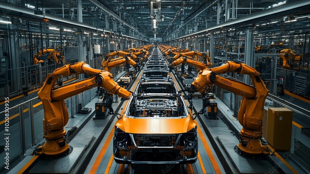 Robotic Arms Assembling Cars on an Automated Production Line Robotic Arms Assembling Cars on an Automated Production Line