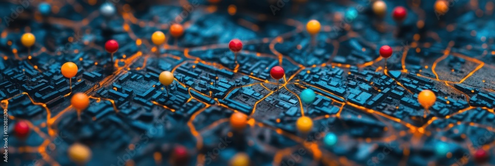 City map overview, vibrant pins highlighting various locations, urban exploration, navigation tool, colorful markers indicating points of interest City map overview, vibrant pins highlighting various locations, urban exploration, navigation tool, colorful markers indicating points of interest