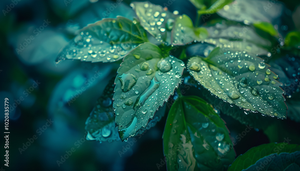 Beautiful details of nature. Morning dew drops on fresh green leaf. Summer nature macro pattern, fresh rain drops on green leaf. Peaceful tranquil ecology Beauty in nature. Relaxing soft blue green Beautiful details of nature. Morning dew drops on fresh green leaf. Summer nature macro pattern, fresh rain drops on green leaf. Peaceful tranquil ecology Beauty in nature. Relaxing soft blue green