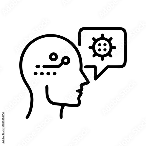 Human head silhouette with speech bubble and virus icon  