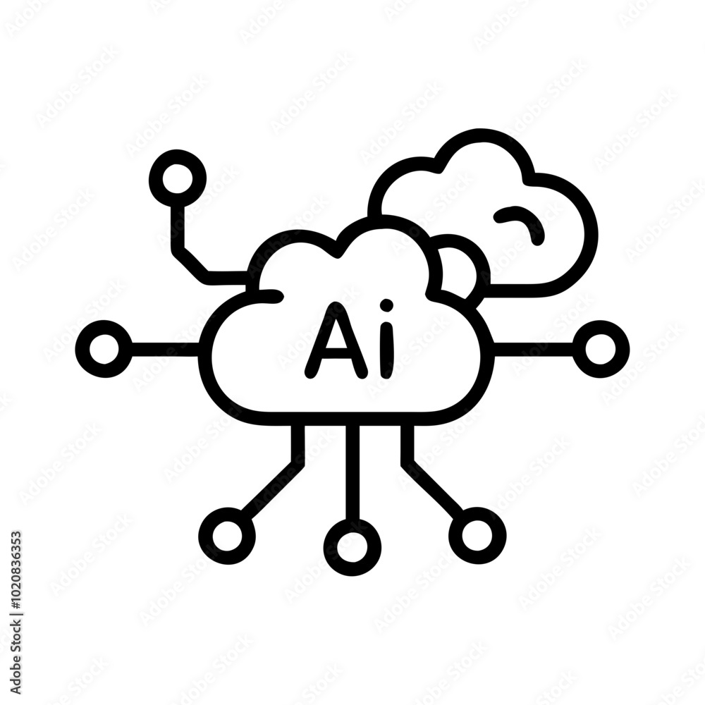 AI cloud computing icon with network connections, black and white, technology concept AI cloud computing icon with network connections, black and white, technology concept
