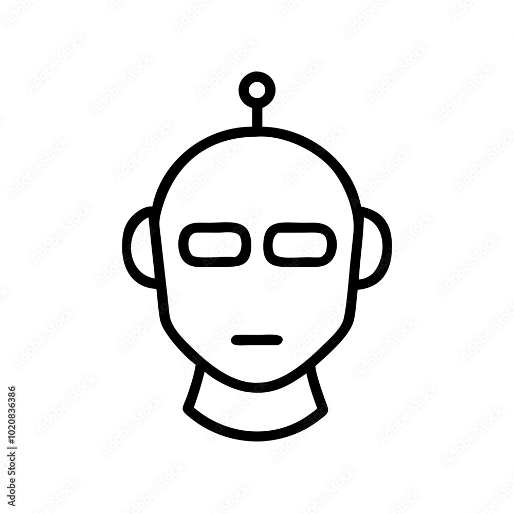 Robot head icon, black and white, minimalistic AI illustration Robot head icon, black and white, minimalistic AI illustration