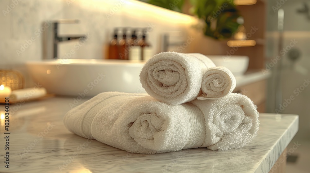 fresh clean soft towels on desk in bathroom fresh clean soft towels on desk in bathroom