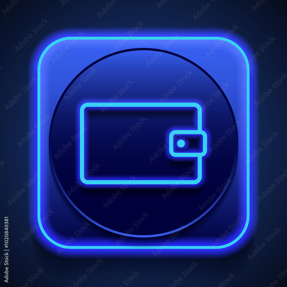 Purse simple icon vector. Flat design. Blue neon style on button. With shadow Purse simple icon vector. Flat design. Blue neon style on button. With shadow