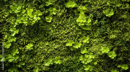 Green moss for decor in the office on the wall.