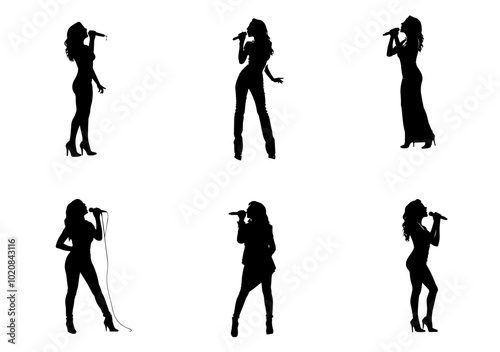 Female Singer Silhouettes in Dynamic Performance Poses