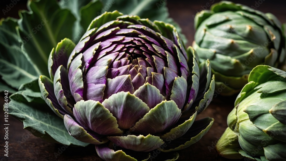 Fototapeta premium Close-up of artichokes on a wooden table