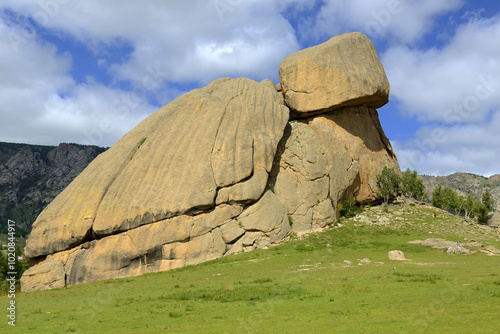 “Turtle Rock” - rock formation in The Gorkhi Terelj National Park, Mongolia photo