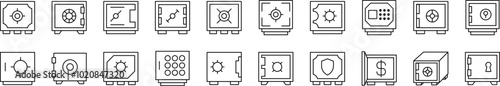 Safe Deposit Box Outline Icon Collection. Editable Stroke. Perfect for Infographics, Articles, Books, Flyers, Banners