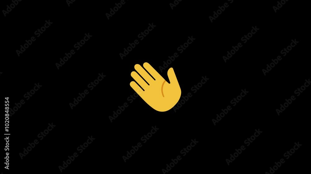 Waving hand emoji animation on black background. A sign of greeting or goodbye. Waving hand emoji animation on black background. A sign of greeting or goodbye.