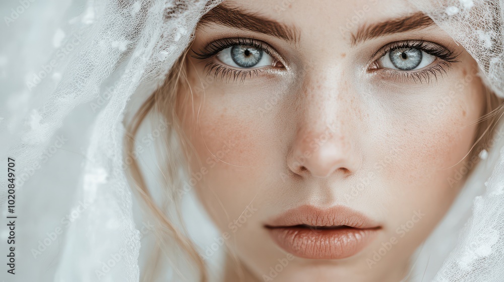 Artistic portrait of a woman with blue eyes and veil, close-up Artistic portrait of a woman with blue eyes and veil, close-up