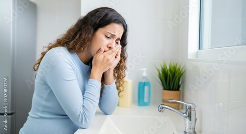 Young Woman Feeling Sick in Bathroom