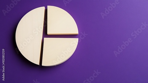 Pie chart segments on wood blocks, illustrating financial distribution, flat lay. High quality, no realistic photo details.