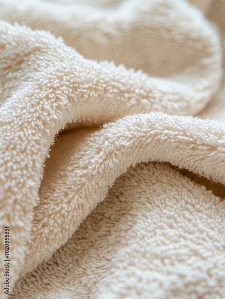 Close-up of soft, beige terry towel showcasing its plush texture. Close-up of soft, beige terry towel showcasing its plush texture.
