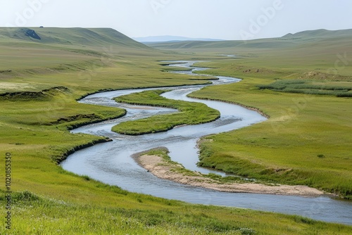 River splitting into multiple streams, reshaping the terrain and nourishing the environment photo