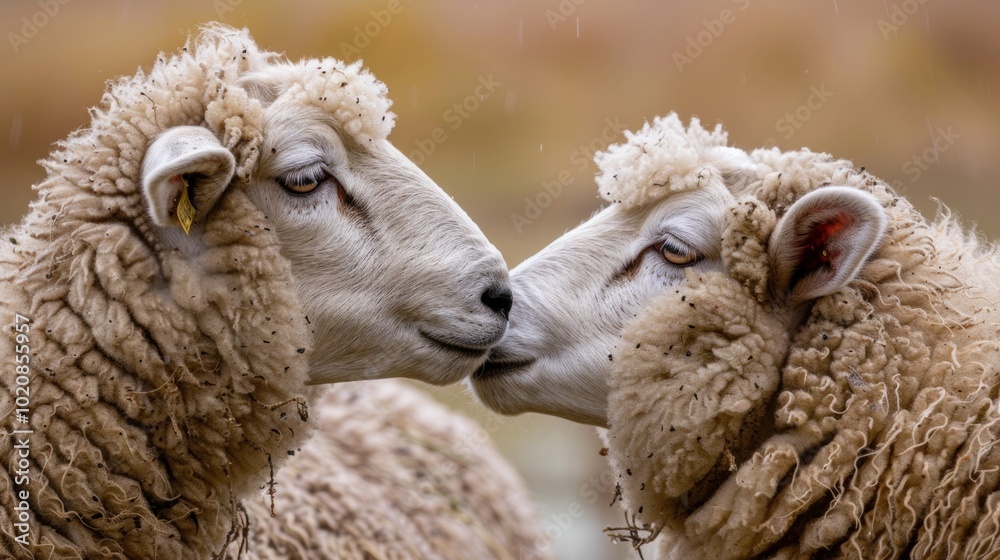 Dutch Lovely sheep kissing couple Drenthe Holland Dutch Lovely sheep kissing couple Drenthe Holland